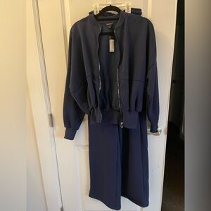 Boohoo Navy Bomber Jacket and Pants Set